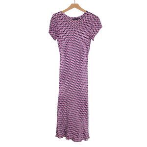 Vintage 90s Nolita women's dress size L argyle daisy print midi short sleeve